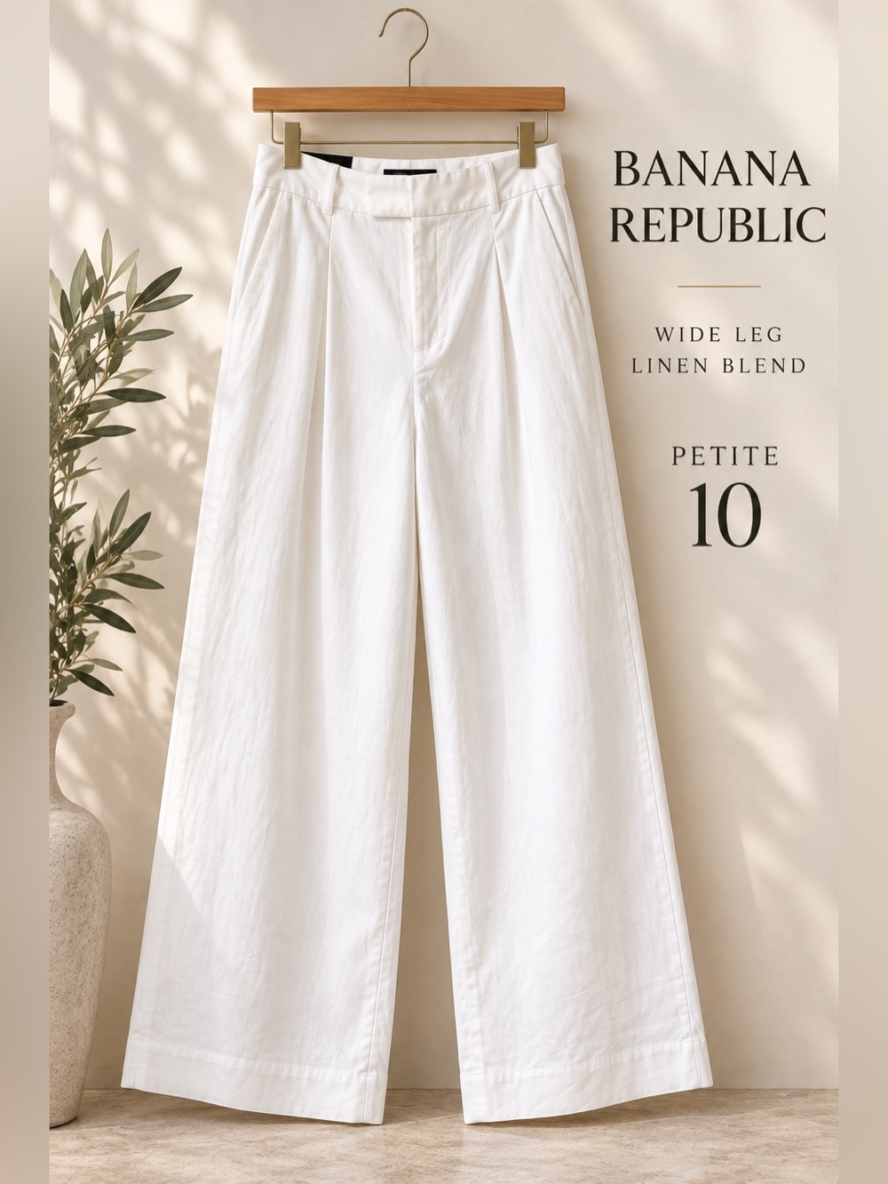 Banana Republic Wide Leg Linen Blend Pants White Petite 10